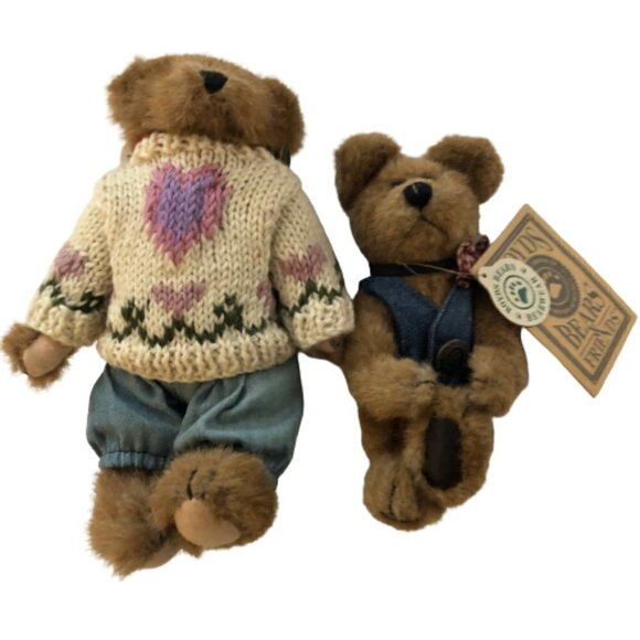 2x Boyds Bears Sweater Bear &Raeburn Bear Bearware Jean Vest & Bow Tie 7” #4658 - Picture 1 of 4